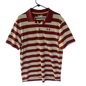Under Armour Mens Loose Heatgear Strength Stripe Red Cream Polo Shirt Size XL
